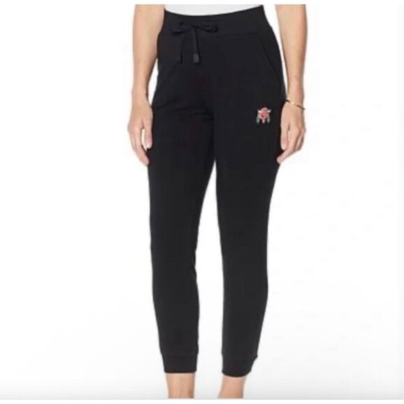 Badgley Mischka Embroidered Black Jogger Pants M Soft Stretch Cozy Comfy - Picture 1 of 10